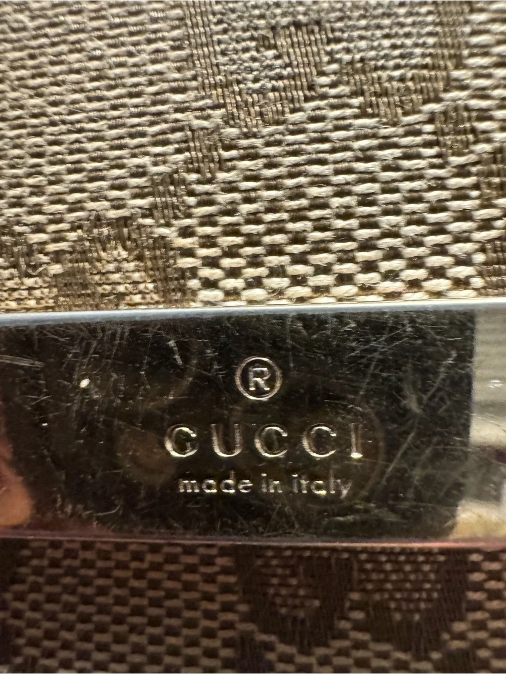 Gucci Beige Monogram Wallet with Pink Trim and Gold Plaque